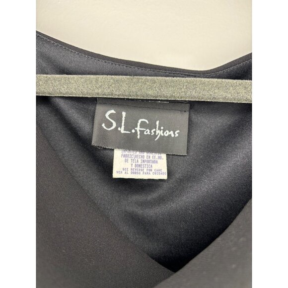 SL FASHIONS JCPENNEY NEW Dress Womens 16W Black Cowl Short Slv Ruffle Flowy - Picture 9 of 10